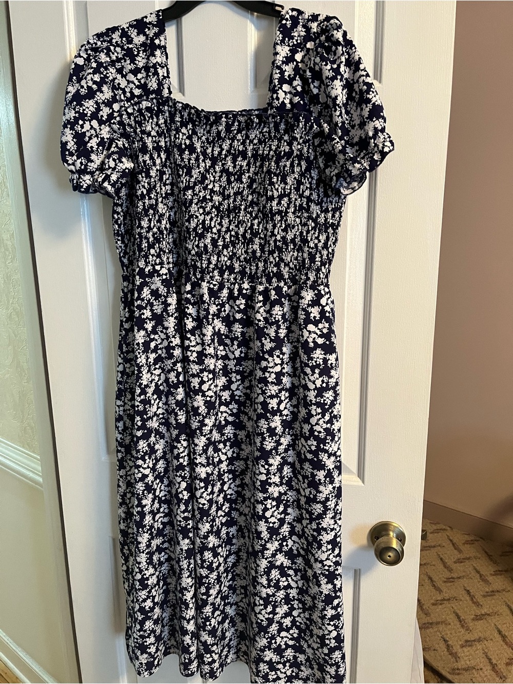 Women’s Navy Blue and White Floral Midi Dress